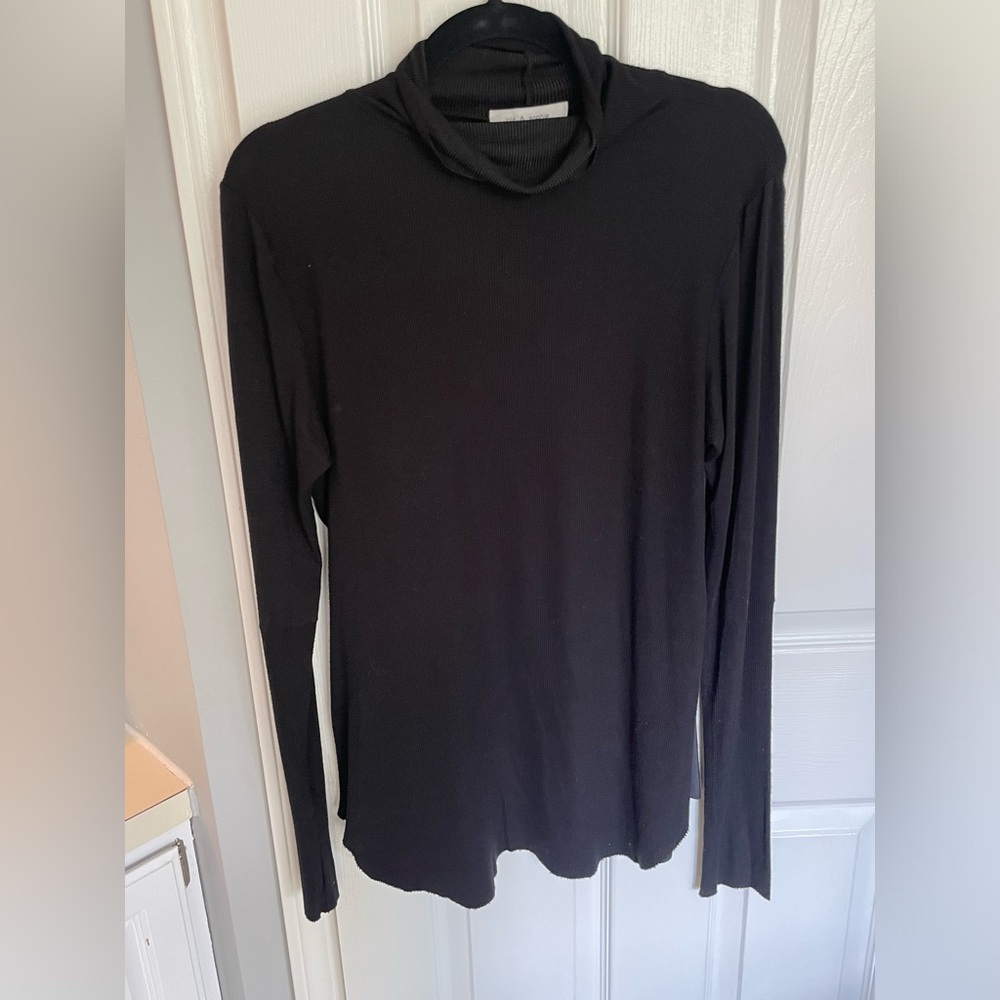 Lola & Sophie Women Black Rib Long Sleeve T-Ribbed Turtleneck Blouse Large
